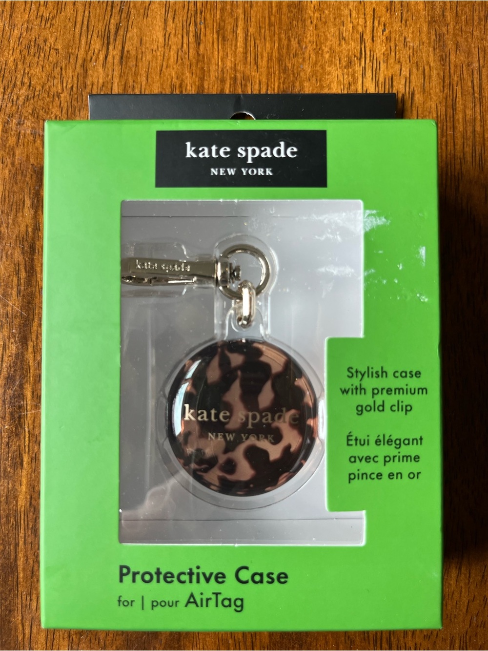 Kate Spade Tortoiseshell AirTag Holder Gold Clip New